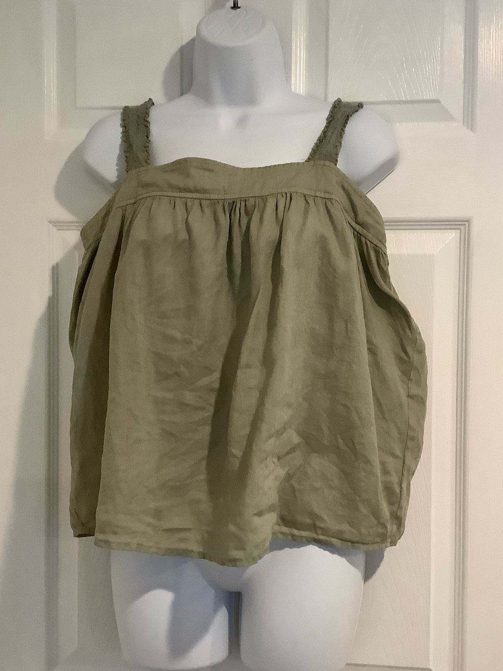 CYNTHIA ROWLEY 100% Linen Green Button Down Back Oversized Coastal Grandma Top S